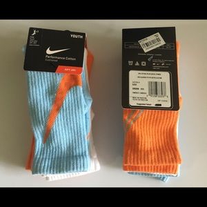 Nike Youth Crew socks- powder blue, orange & white - 2 packs of 3 pairs